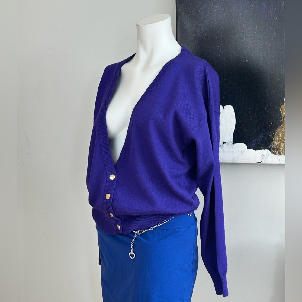 Vintage Purple V-Neck Button Cardigan Sweater